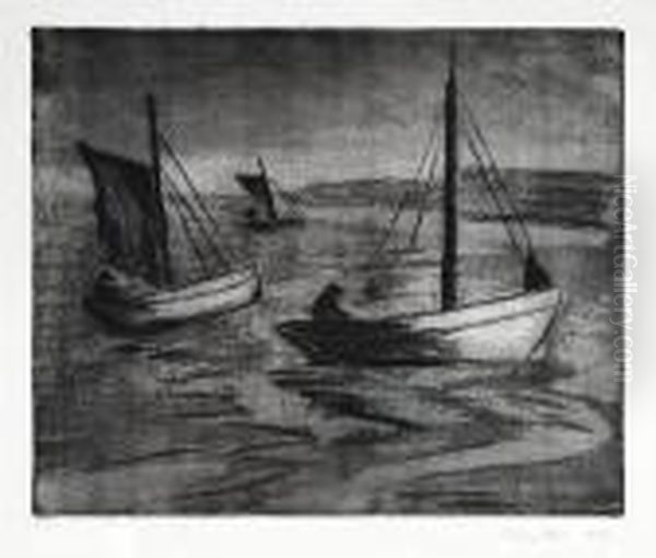 Segelboote Vor Der Kuste Oil Painting by Hermann Max Pechstein