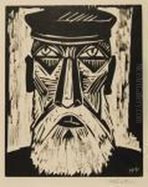 Fischerkopfix Oil Painting by Hermann Max Pechstein