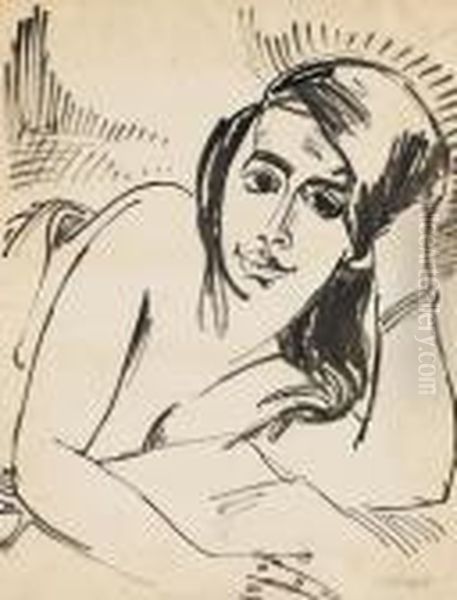 Madchen Mit Aufgestutztem Kopf Oil Painting by Hermann Max Pechstein