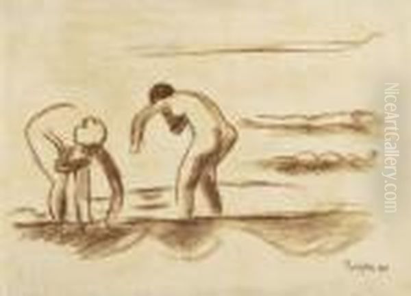 Zwei Badende Weibliche Akte Oil Painting by Hermann Max Pechstein