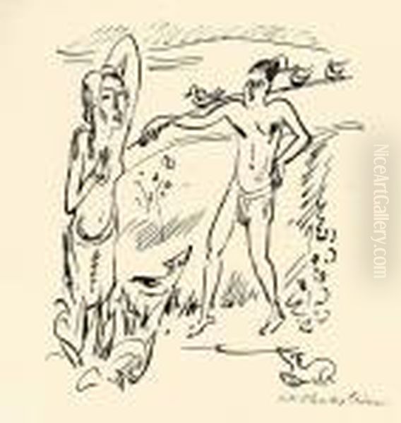 Sudsee, Reisebilder 44 (am Badeplatz) Oil Painting by Hermann Max Pechstein