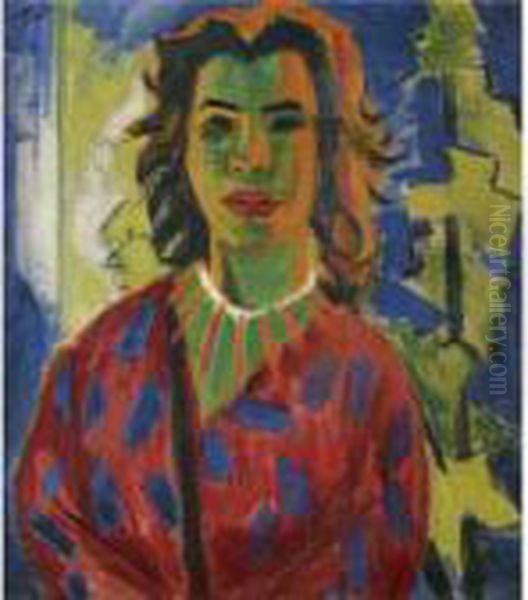 Frauenportrait (portrait Of A Woman) Oil Painting by Hermann Max Pechstein