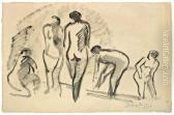 Funf Weibliche Akte Oil Painting by Hermann Max Pechstein