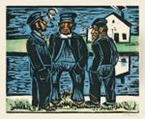 Klonende Fischer Oil Painting by Hermann Max Pechstein