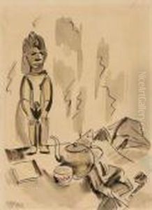 Still Life With African Statue, Teapot And Pipe