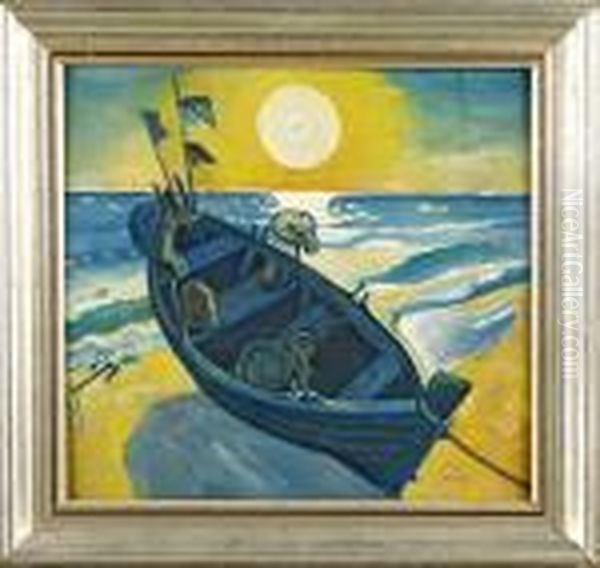 Boot Bei Aufgehender Sonne Oil Painting by Hermann Max Pechstein