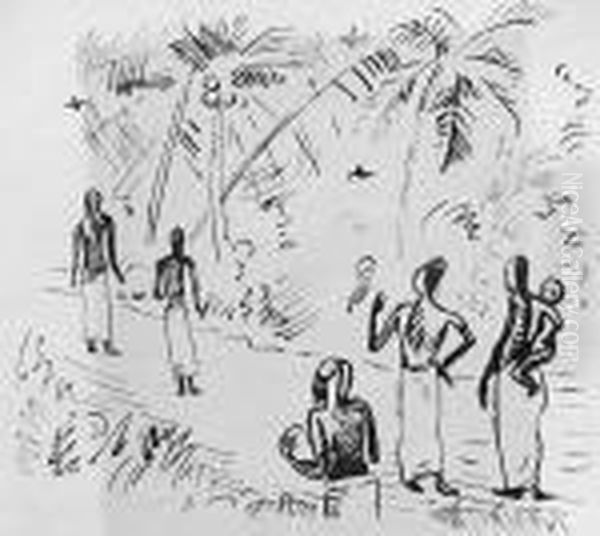 Sudsee - Reisebilder 32 (auf Ceylon) Oil Painting by Hermann Max Pechstein