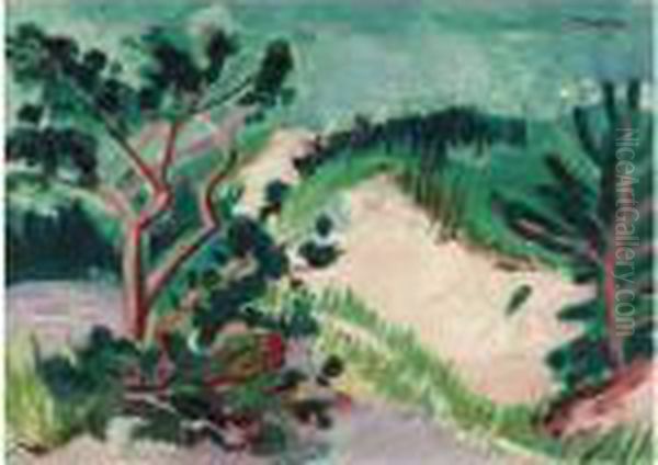 Kiefer In Den Dunen (pine Trees In The Dunes) Oil Painting by Hermann Max Pechstein