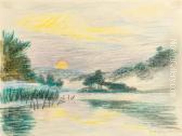 Landscape At The Lake Koser (pommerania) Oil Painting by Hermann Max Pechstein