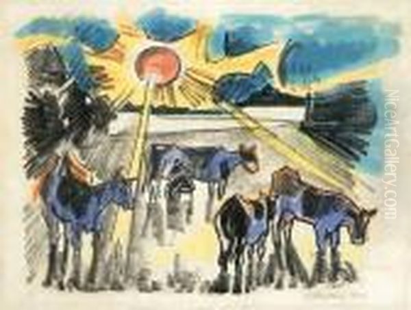 Kuhe Auf Der Weide Oil Painting by Hermann Max Pechstein