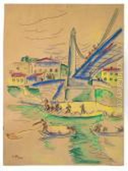 Brucke (angler Unter Der Brucke) Oil Painting by Hermann Max Pechstein
