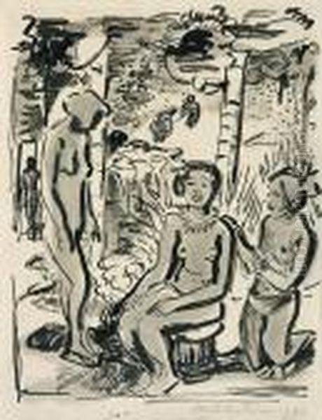 Drei Akte (palau) Oil Painting by Hermann Max Pechstein