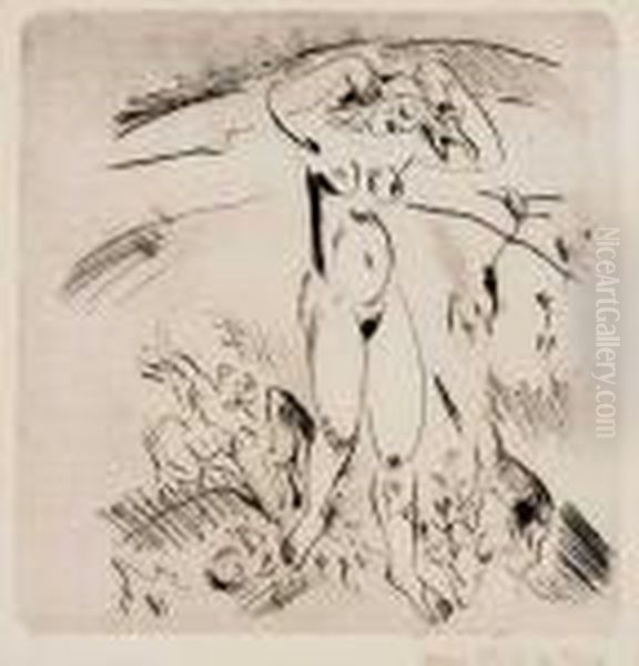 Akt Mit Katze In Den Dunen Oil Painting by Hermann Max Pechstein