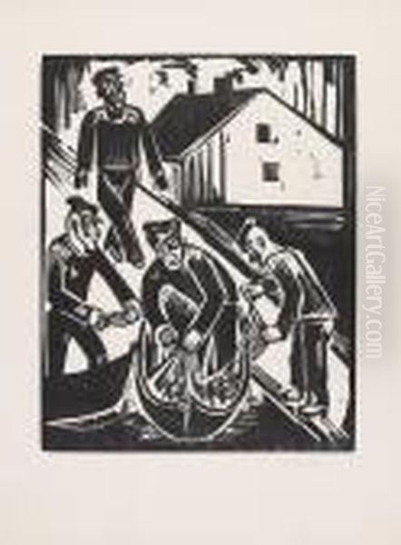 Fischer Mit Fang Im Netz Oil Painting by Hermann Max Pechstein