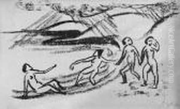 Vier Akte Am Meer Oil Painting by Hermann Max Pechstein