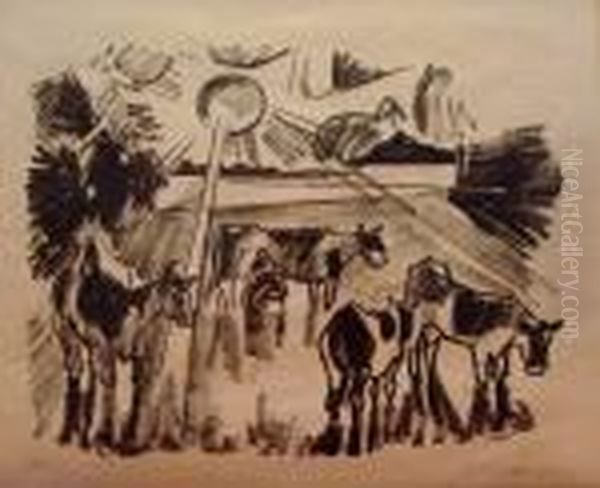 Kuhe Auf Der Weide Oil Painting by Hermann Max Pechstein