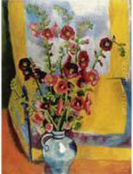 Malven I (hollyhocks I) Oil Painting by Hermann Max Pechstein