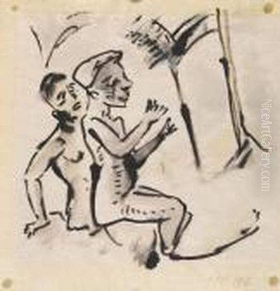 Weiblicher Und Mannlicherakt Oil Painting by Hermann Max Pechstein
