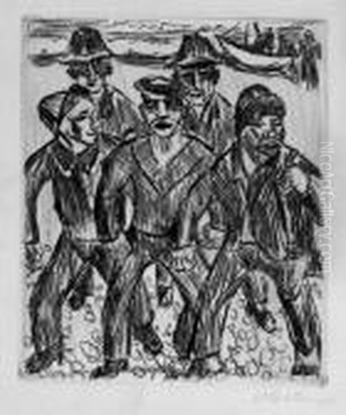 Heimkehrende Fischer I Oil Painting by Hermann Max Pechstein