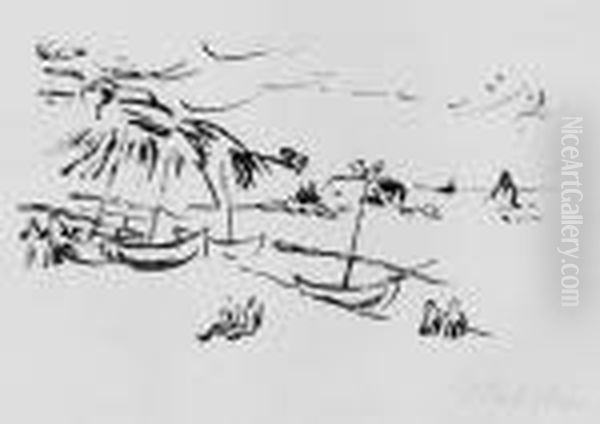Reisebilder 26 (am Ufer) Oil Painting by Hermann Max Pechstein