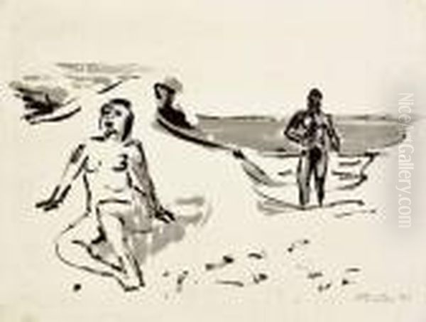 Am Strand Oil Painting by Hermann Max Pechstein