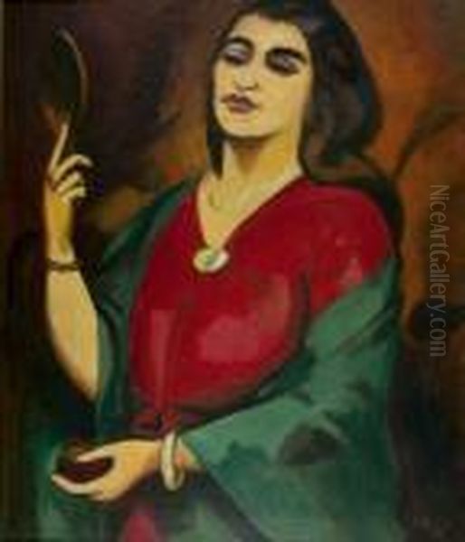 Charlotte Pechstein Mit Spiegel. 1917 Oil Painting by Hermann Max Pechstein