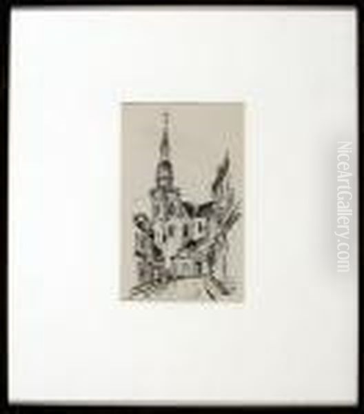 Cambrai - Strasenszene Mit Blick Auf Die Kirche Saint-gery Oil Painting by Hermann Max Pechstein