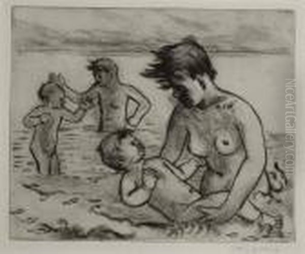 Das Kalte Bad Oil Painting by Hermann Max Pechstein