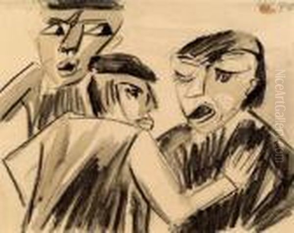 Drei Manner Oil Painting by Hermann Max Pechstein