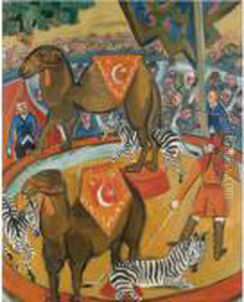 Zirkus Mit Dromedaren (circus With Dromedaries) Oil Painting by Hermann Max Pechstein