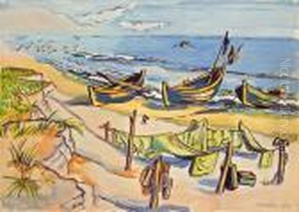 Fischerboote Am Strand Oil Painting by Hermann Max Pechstein