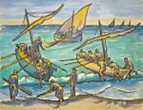 Ausziehende Boote Oil Painting by Hermann Max Pechstein