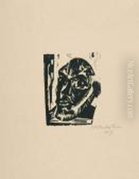 Maske (bartiger Mannerkopf). Oil Painting by Hermann Max Pechstein