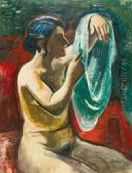 Akt Iii, Sitzend Von Vorn (martha Pechstein). Oil Painting by Hermann Max Pechstein
