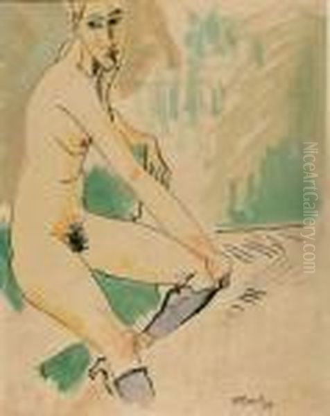 Sitzender Weiblicher Akt Mit Schwarzen Strumpfen. Oil Painting by Hermann Max Pechstein