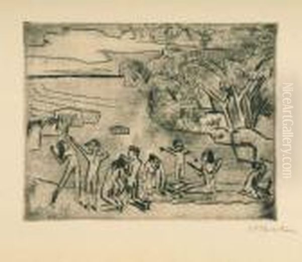 Am Ufer. Oil Painting by Hermann Max Pechstein