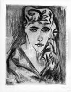 Bildnis Mit Kopftuch. Radierung.
 26 X 20,5 Cm. 1920. Rechts Unten Signiert, Datiert Und Bezeichnet 
