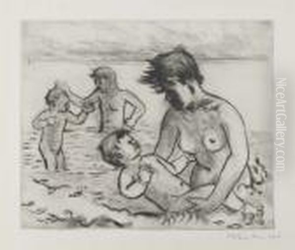 Das Kalte Bad Oil Painting by Hermann Max Pechstein