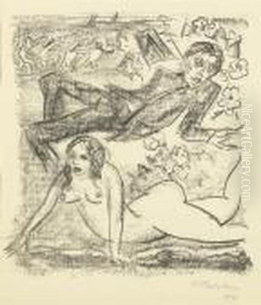 Weiblicher Akt Und Mann Am Strand. 1917. Oil Painting by Hermann Max Pechstein