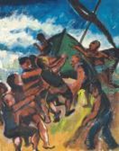 Fischer Im Boot Oil Painting by Hermann Max Pechstein