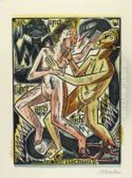 Und Fuhre Uns Nicht In Versuchung. Blatt Viii Der Folge <das Vater Unser> Oil Painting by Hermann Max Pechstein