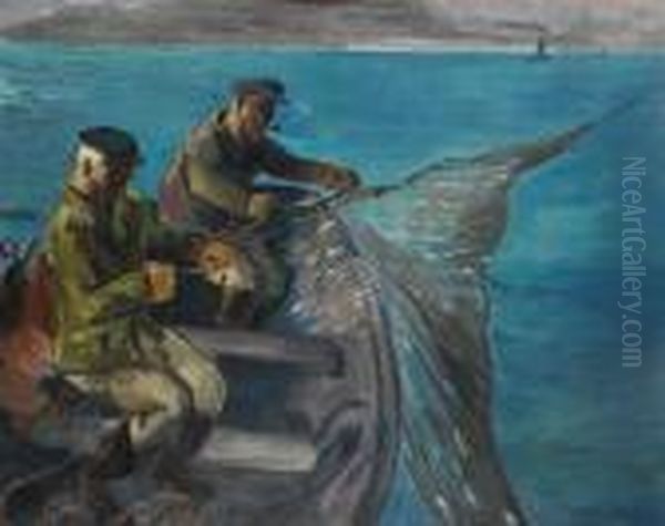 Fischer Im Boot Oil Painting by Hermann Max Pechstein