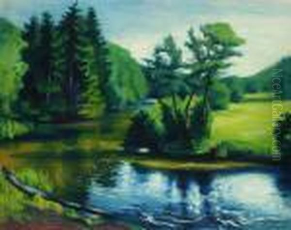 Fluss-spiegelungen - Bodetal Oil Painting by Hermann Max Pechstein
