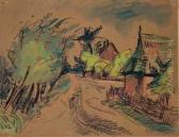 Dorfstrase (hinterpommern) Oil Painting by Hermann Max Pechstein
