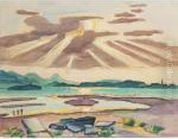 Abend Am Chiemsee I (evening On Chiemsee I) Oil Painting by Hermann Max Pechstein