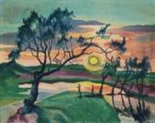 Sonnenuntergang (leba) Oil Painting by Hermann Max Pechstein