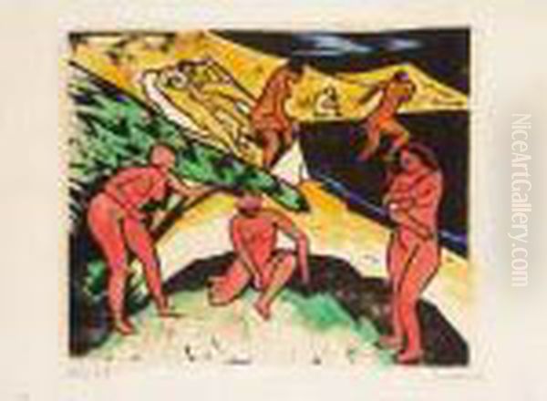 Badende Iii (kruger H98) Oil Painting by Hermann Max Pechstein