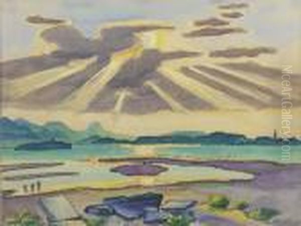 Chiemseelandschaft. 1957. (chemisee Landscape) Oil Painting by Hermann Max Pechstein