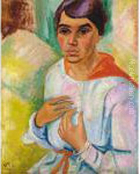 Damenbildnis (charlotte Pechstein) (portrait Of A Lady, Charlotte Pechstein) Oil Painting by Hermann Max Pechstein
