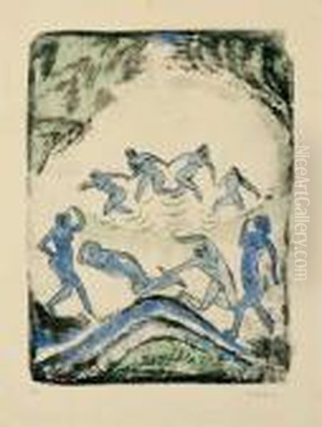 Der Tanz (tanzende Und Badende Am Waldteich) Oil Painting by Hermann Max Pechstein